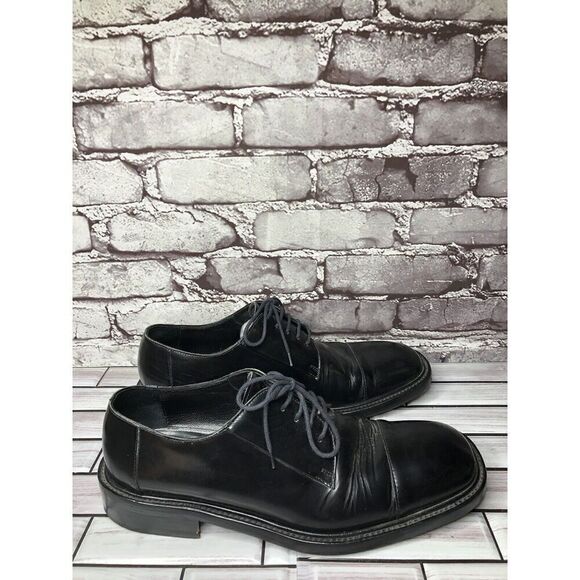 LAUDINO CACCIN Black Leather Cap Toe Oxfords Lace Dress Shoes Men Sz 9M US/42EU - Picture 5 of 16